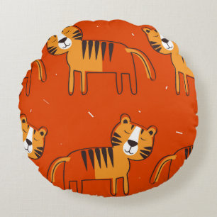 Tiger, handgezeichneter Hintergrund. Farbenfrohe,  Rundes Kissen