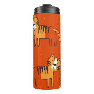 Tiger, handgezeichneter Hintergrund. Farbenfrohe, Thermosbecher