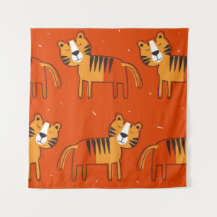 Tiger, handgezeichneter Hintergrund. Farbenfrohe,  Wandteppich