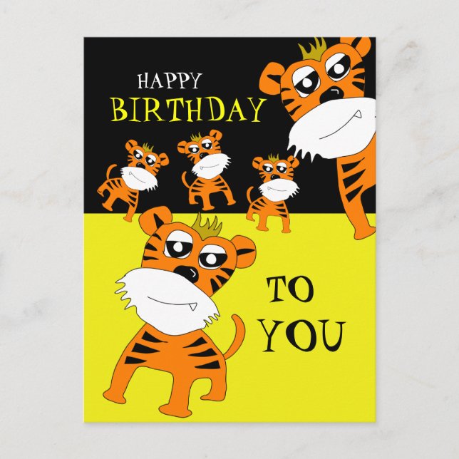 Tiger Happy Birthday Postcard Postkarte (Vorderseite)