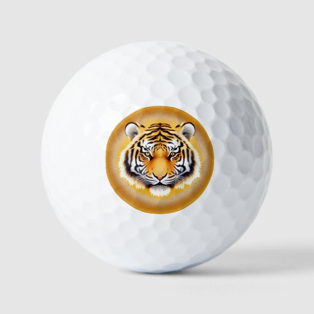 Tiger Head Gerahmt mit Golden Glows Aura Golfball (Vorderseite)