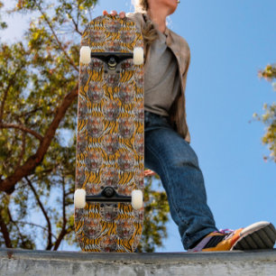 Tiger Head on Tiger Skin Animal Print Design Skateboard