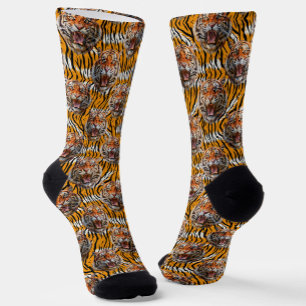 Tiger Head on Tiger Skin Animal Print Design Socken