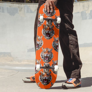 Tiger Head Pattern Design Orange Skateboard