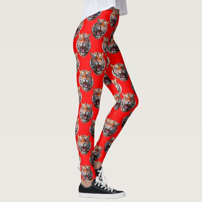 Tiger Head Pattern Design Red Leggings (Von Creator hochgeladen)