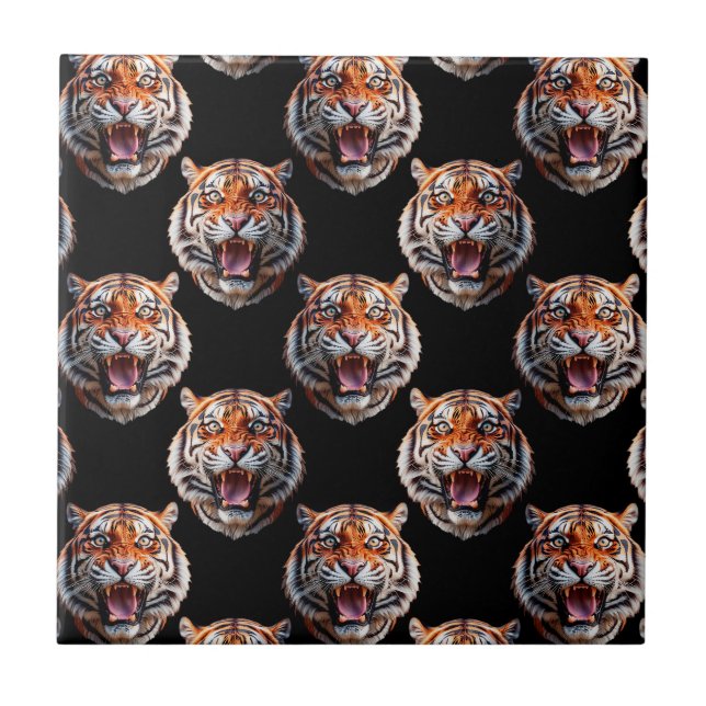 Tiger Head Pattern Design - Schwarz Fliese (Vorderseite)