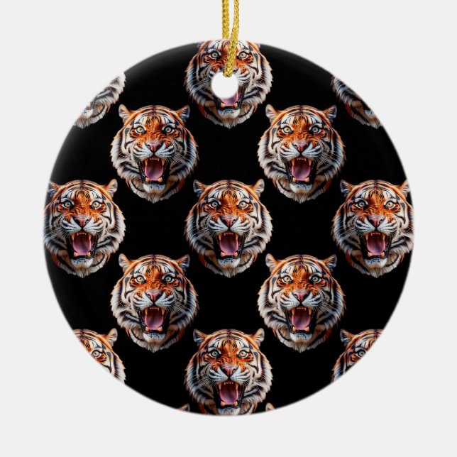 Tiger Head Pattern Design - Schwarz Keramik Ornament (Vorne)