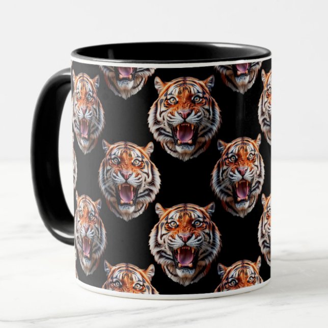 Tiger Head Pattern Design - Schwarz Tasse (Von Creator hochgeladen)