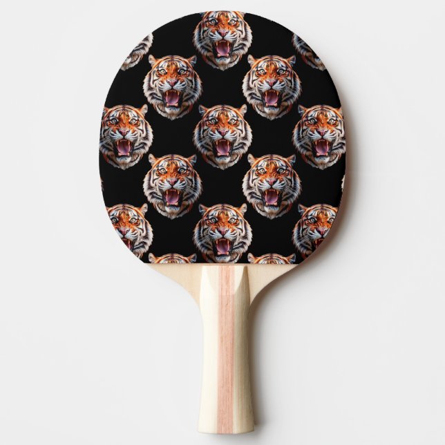Tiger Head Pattern Design - Schwarz Tischtennis Schläger (Vorderseite)