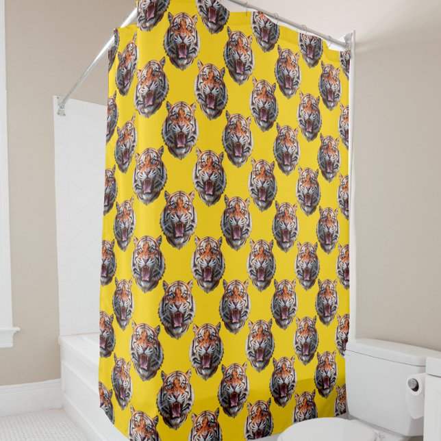 Tiger Head Pattern Design Yellow  Duschvorhang (Von Creator hochgeladen)