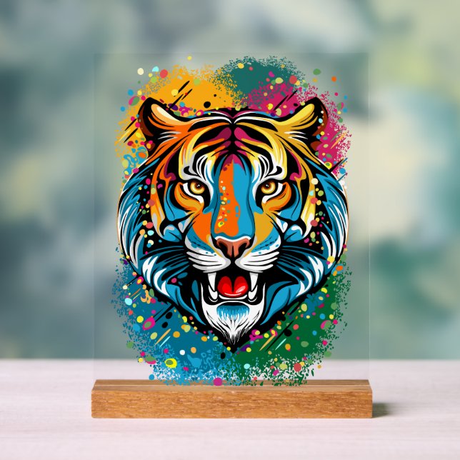 Tiger Head Rainbow colors paint stains Acrylschild (Neutral)