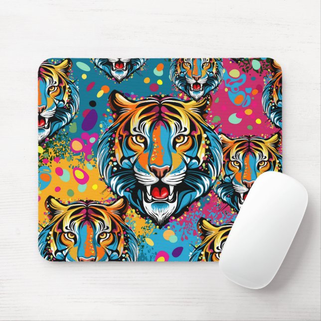 Tiger Head Rainbow colors paint stains Mousepad (Mit Mouse)