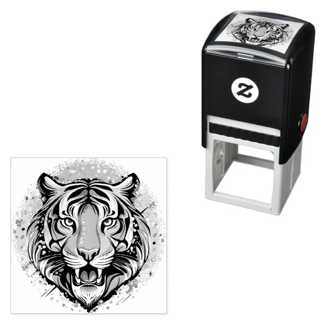 Tiger Head Rainbow colors paint stains Permastempel (Beispiel)