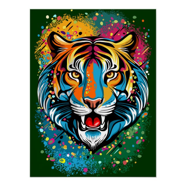Tiger Head Rainbow colors paint stains Poster (Vorderseite)