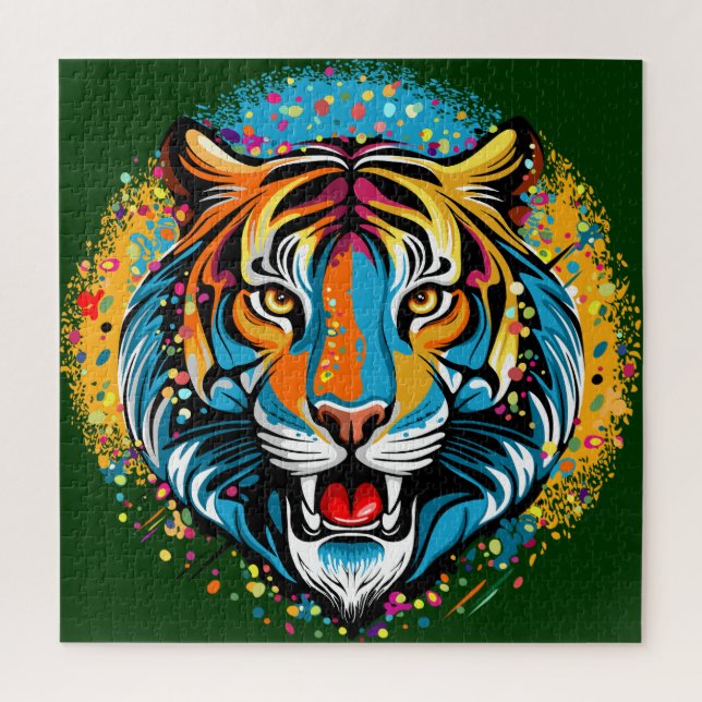 Tiger Head Rainbow colors paint stains Puzzle (Vertikal)