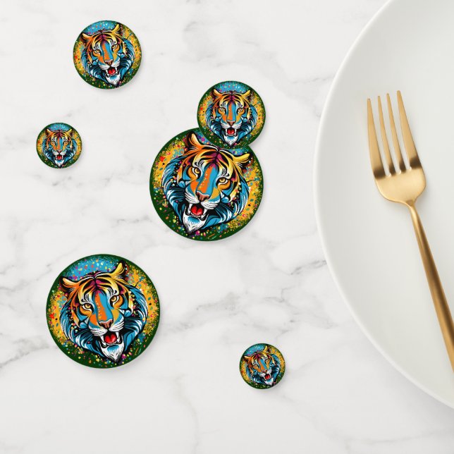 Tiger Head Regenbogen Farben Farbflecken Konfetti (Gruppe)