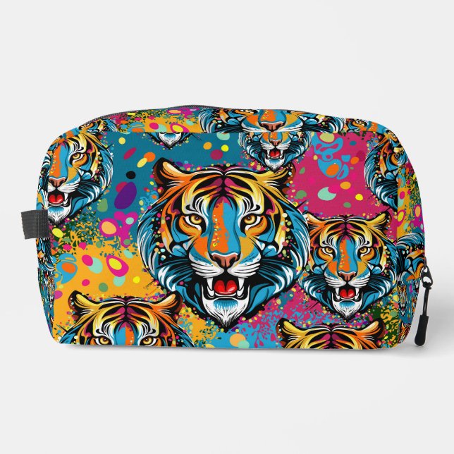 Tiger Head Regenbogen Farben Farbflecken Waschbeutel (Vorderseite)