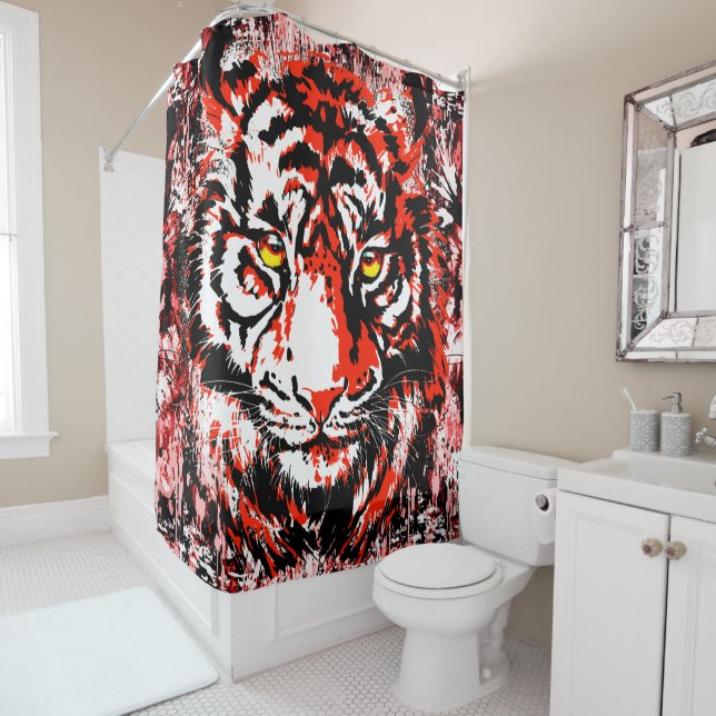 Tiger Head - Retro Red Tiger Duschvorhang (Beispiel)