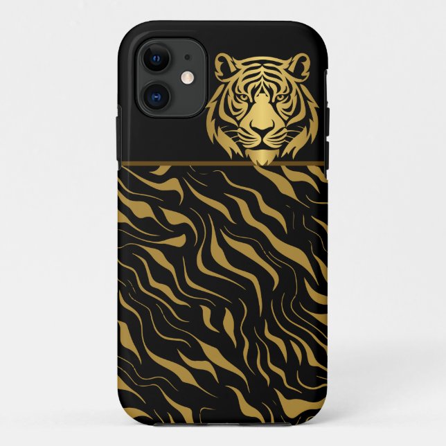 Tiger Head Tiger Streifen Black Gold Case-Mate iPhone Hülle (Rückseite)