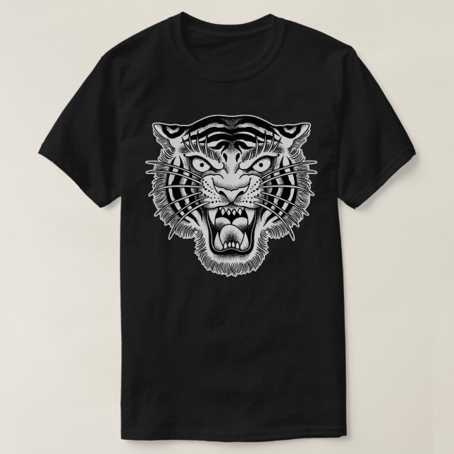 Tiger Head Traditionelle Tattoo Kunst Grafische vo T-Shirt (Design vorne)