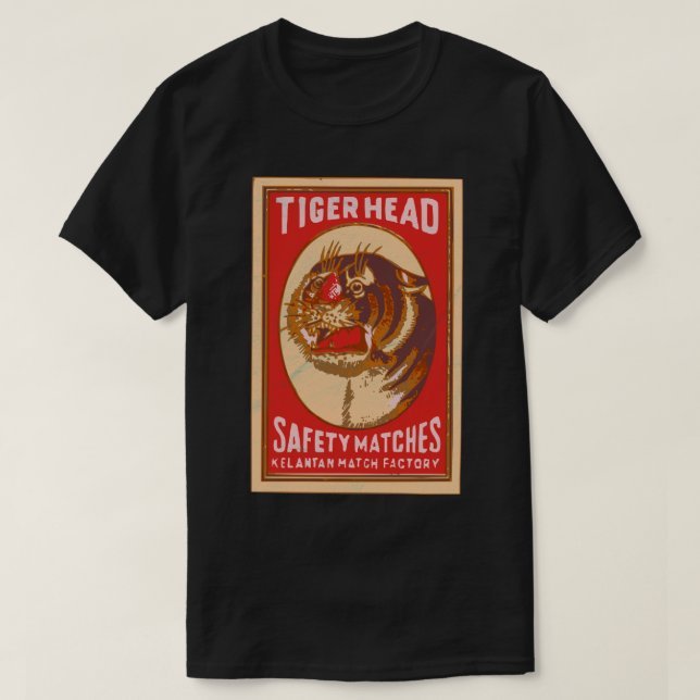 Tiger Head Vintag Indian Matchbox Art T-Shirt (Design vorne)