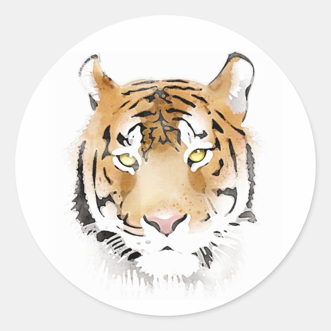 Tiger Head Watercolor Big Wild Cat Animal Runder Aufkleber (Vorderseite)