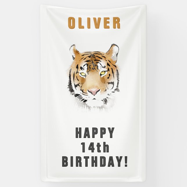 Tiger Head Watercolor Geburtsname Banner (Vertikal)