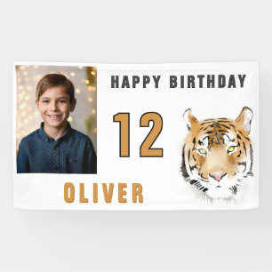 Tiger Head Watercolor Geburtstagsparty Foto Banner