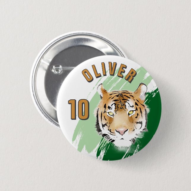 Tiger Head Watercolor Name Birthday Party Button (Vorne & Hinten)