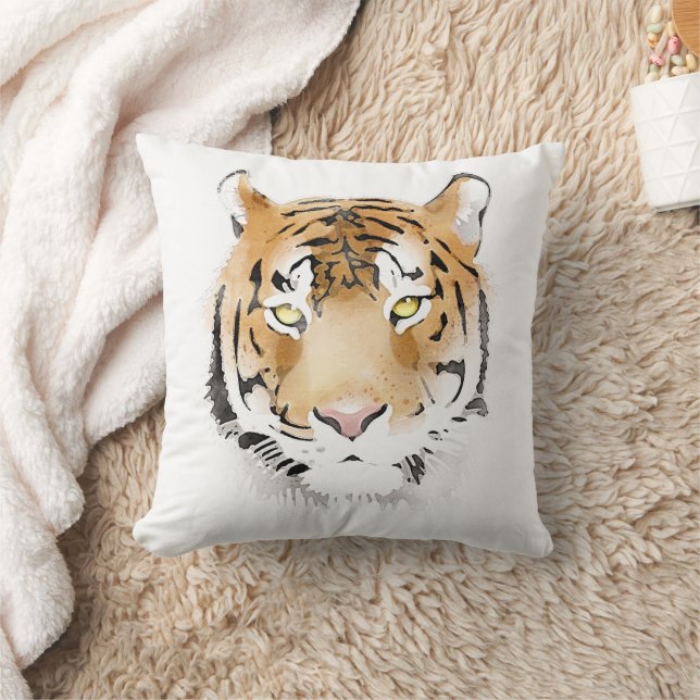 Tiger Head Watercolor Zeichnend Wildkatze Kissen (Decke)