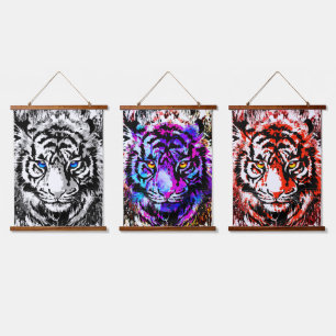 Tiger Heads - Tiger Blue Eyes Hangband Wandteppich Mit Holzrahmen