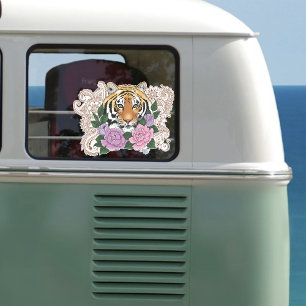 Tiger Henna Pink Purple Blumen Aufkleber