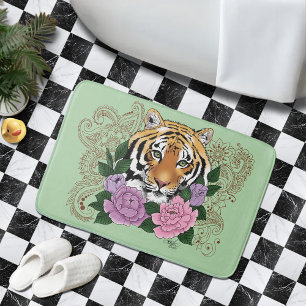 Tiger Henna Pink Purple Blumen Badematte