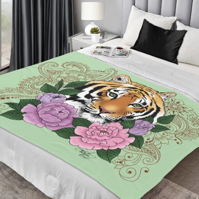 Tiger Henna Pink Purple Blumen Fleecedecke (Von Creator hochgeladen)