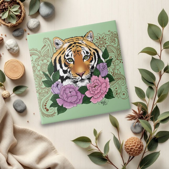 Tiger Henna Pink Purple Blumen Fliese (Von Creator hochgeladen)
