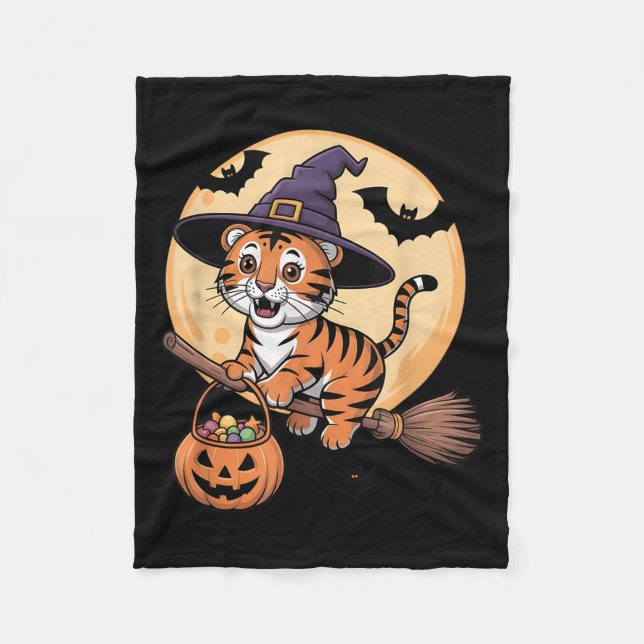 Tiger Hexenhut Pumpkin Halloween Kostüm Men Wome Fleecedecke (Vorderseite)