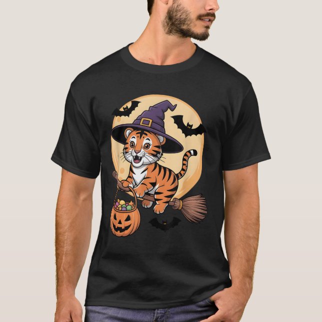 Tiger Hexenhut Pumpkin Halloween Kostüm Men Wome T-Shirt (Vorderseite)