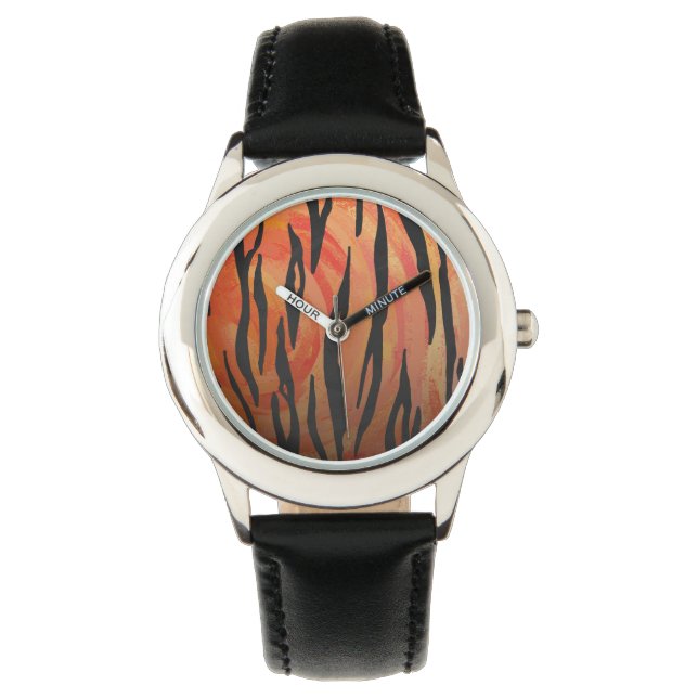 Tiger Hot orange und Black Print Armbanduhr (Vorderseite)