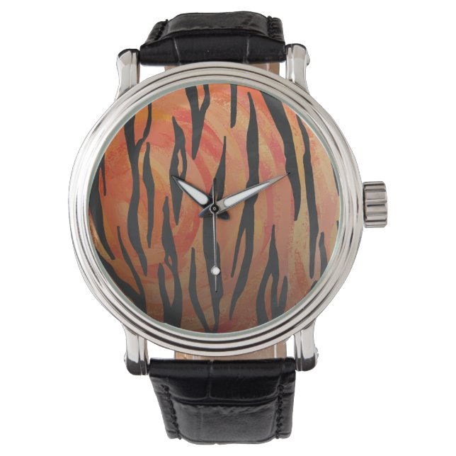 Tiger Hot orange und Black Print Armbanduhr (Vorderseite)