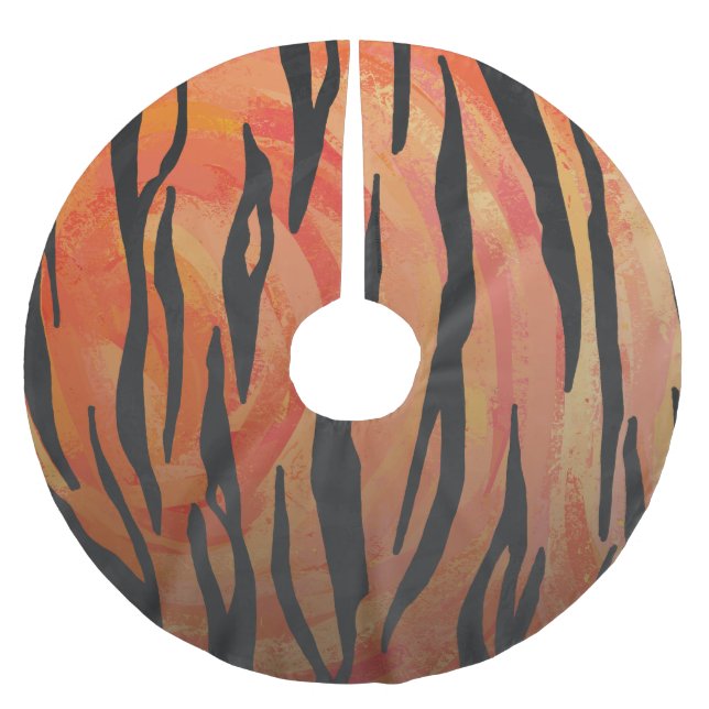 Tiger Hot orange und Black Print Polyester Weihnachtsbaumdecke (Vorderseite)