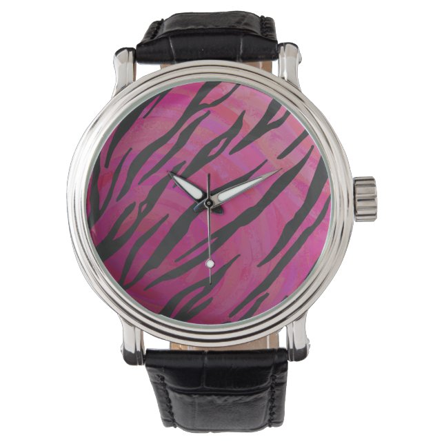 Tiger Hot Pink und Black Print Armbanduhr (Vorderseite)