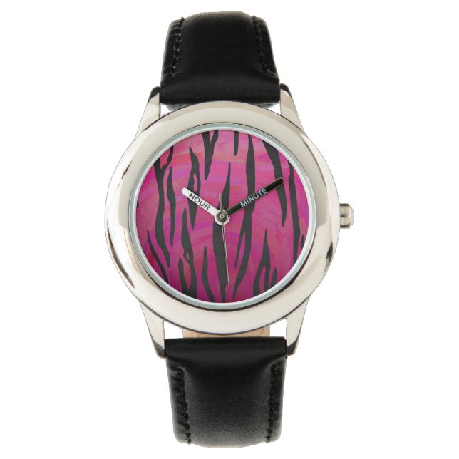 Tiger Hot Pink und Black Print Armbanduhr (Vorderseite)