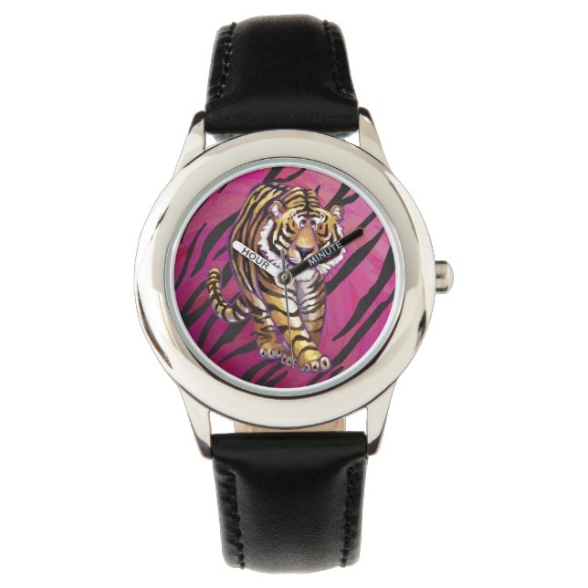 Tiger Hot Pink und Black Print Armbanduhr (Vorderseite)