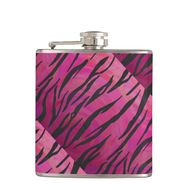 Tiger Hot Pink und Black Print Flachmann (Vorderseite)