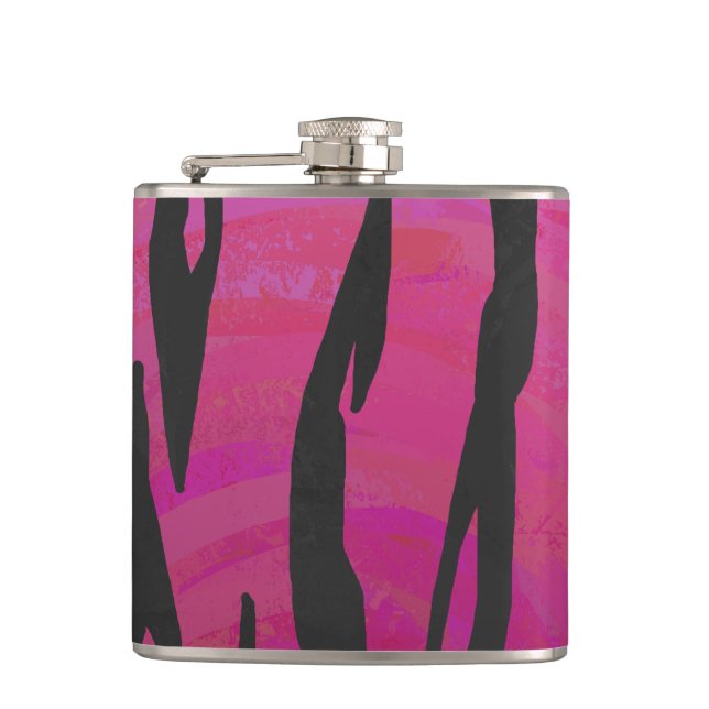 Tiger Hot Pink und Black Print Flachmann (Vorderseite)