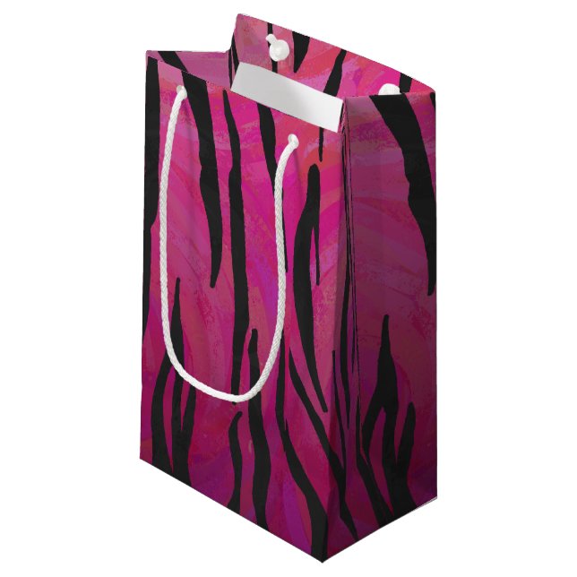 Tiger Hot Pink und Black Print Kleine Geschenktüte (Vorderseite Schrägansicht)