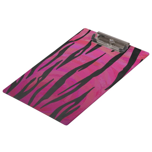 Tiger Hot Pink und Black Print Klemmbrett (Schrägansicht)