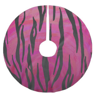 Tiger Hot Pink und Black Print Polyester Weihnachtsbaumdecke