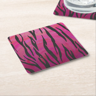Tiger Hot Pink und Black Print Rechteckiger Pappuntersetzer