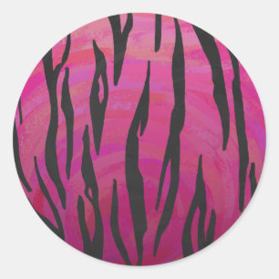 Tiger Hot Pink und Black Print Runder Aufkleber
